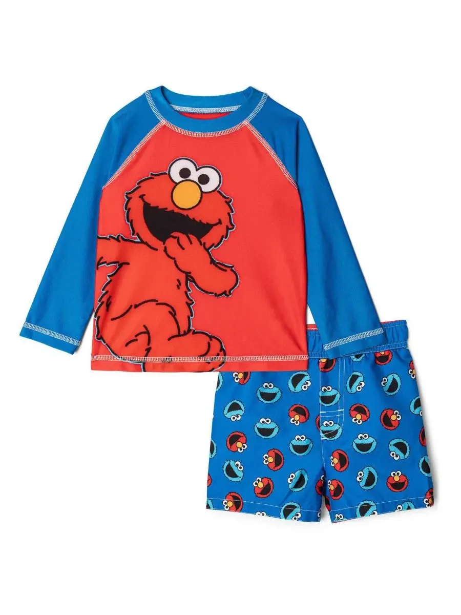 Комплект из рашгарда с длинным рукавом и плавок с принтом Elmo Sesame Street