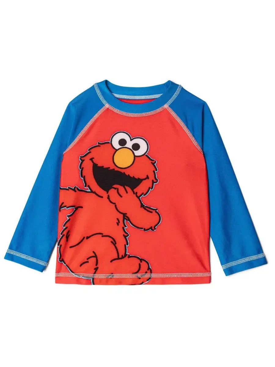 Комплект из рашгарда с длинным рукавом и плавок с принтом Elmo Sesame Street — изображение 2 из 3, красный синий