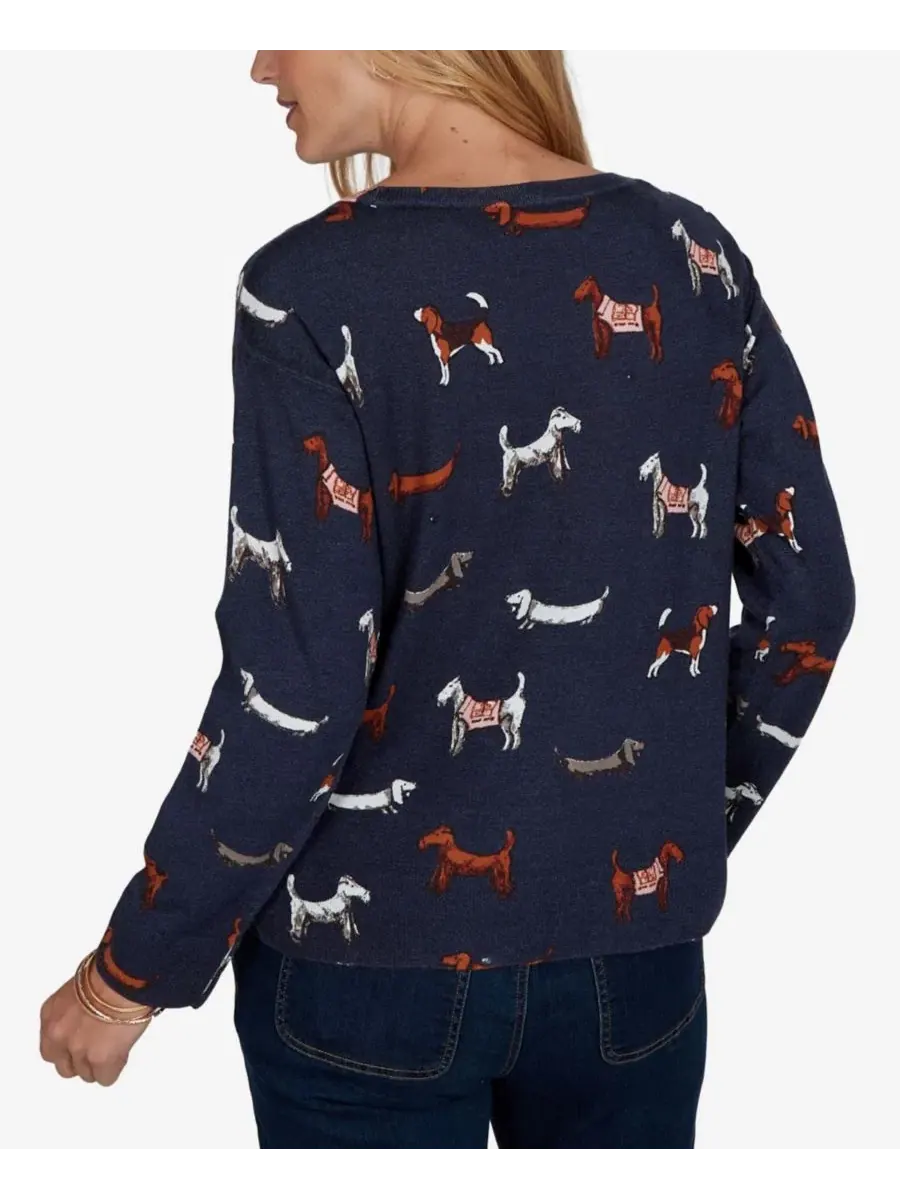Женский пуловер с принтом собак, модель Petite Dog-Print Long-Sleeve Ruby Rd. — изображение 5 из 5, темно-синий мульти