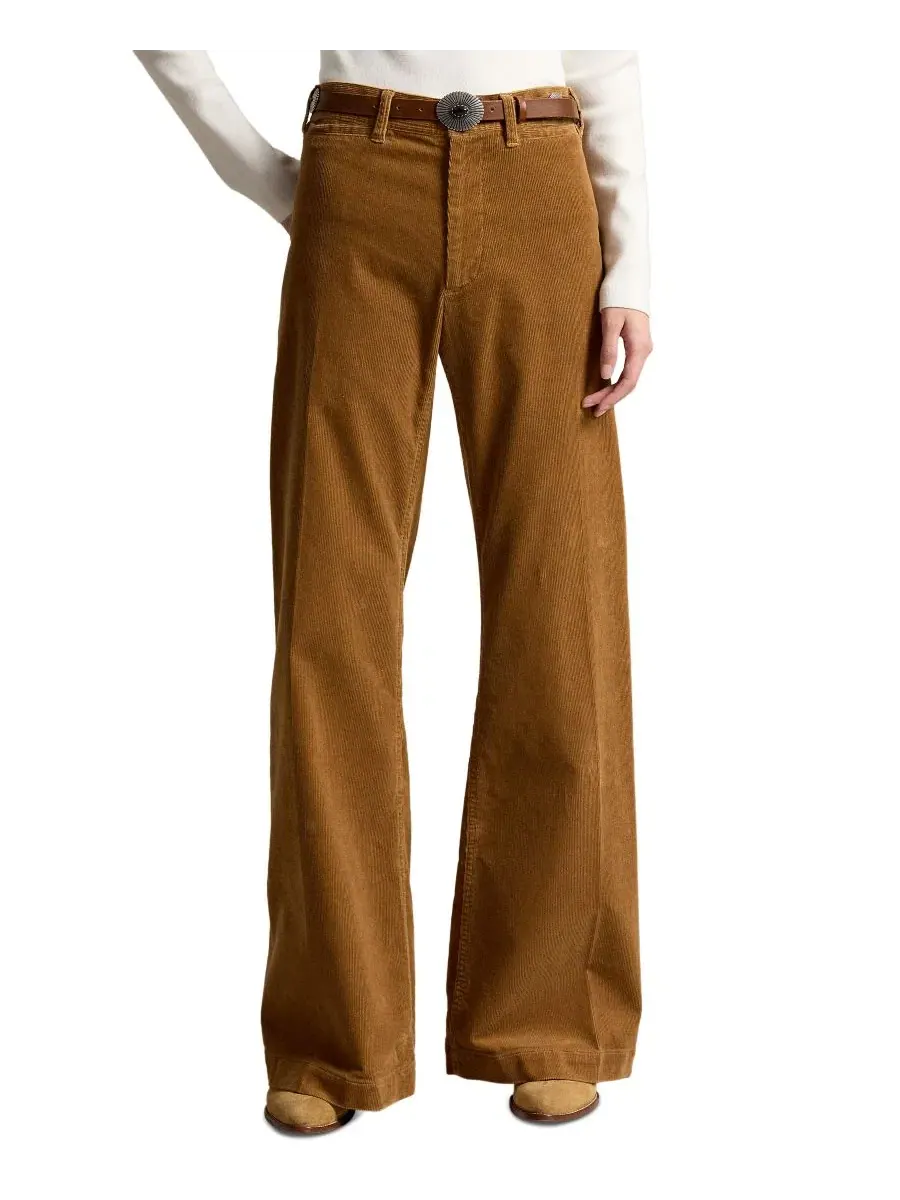 Женские брюки-клеш из вельвета Beaton Corduroy Flared Pants Polo Ralph Lauren — изображение 1 из 5, бежевый