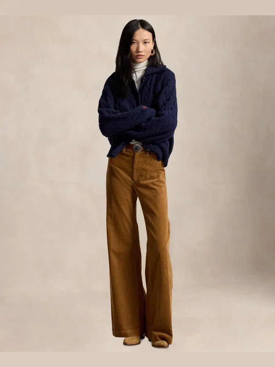 Женские брюки-клеш из вельвета Beaton Corduroy Flared Pants Polo Ralph Lauren — изображение 2 из 5, бежевый