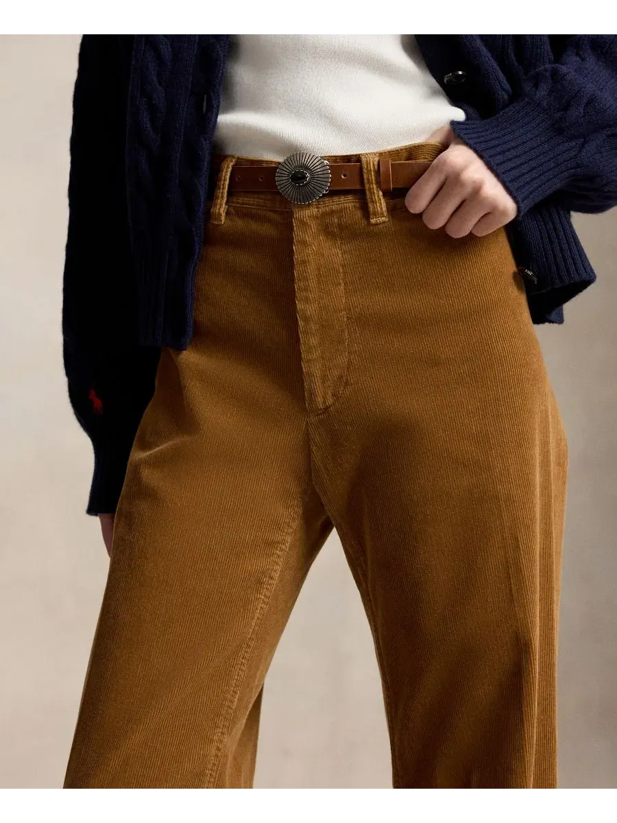 Женские брюки-клеш из вельвета Beaton Corduroy Flared Pants Polo Ralph Lauren — изображение 3 из 5, бежевый