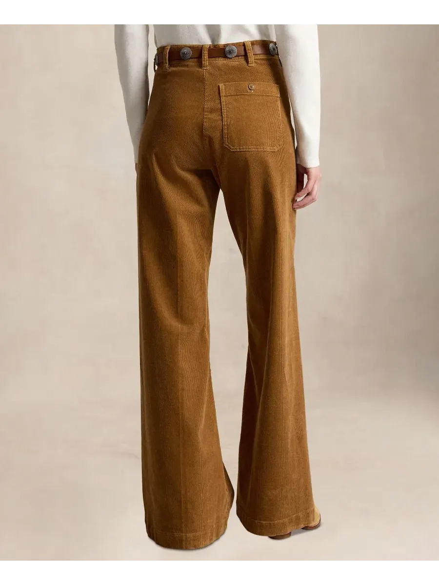 Женские брюки-клеш из вельвета Beaton Corduroy Flared Pants Polo Ralph Lauren — изображение 4 из 5, бежевый