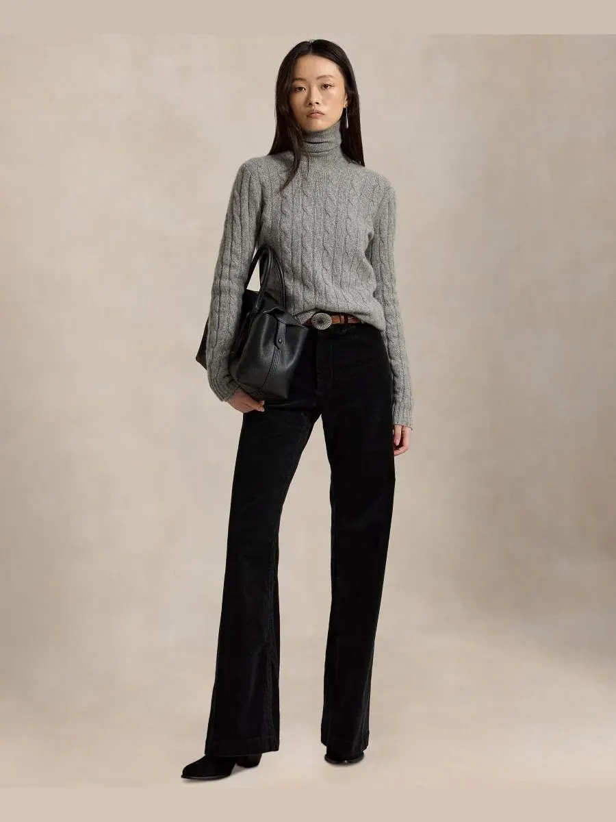 Женские вельветовые брюки-клеш Beaton Corduroy Flared Pants Polo Ralph Lauren — изображение 2 из 5, черный