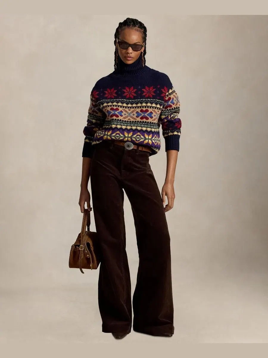 Женские брюки-клеш из вельвета Beaton Corduroy Flared Pants Polo Ralph Lauren — изображение 2 из 5, коричневый