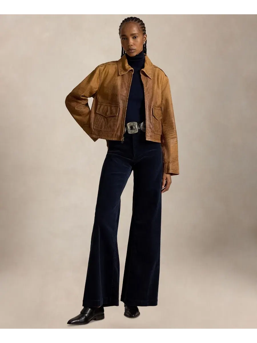 Женские брюки-клеш из вельвета Beaton Corduroy Flared Pants Polo Ralph Lauren — изображение 2 из 6, темно-синий
