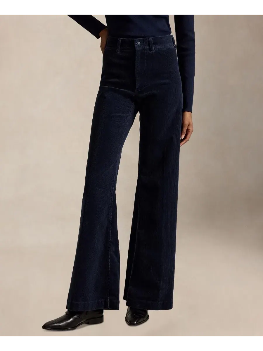 Женские брюки-клеш из вельвета Beaton Corduroy Flared Pants Polo Ralph Lauren — изображение 3 из 6, темно-синий