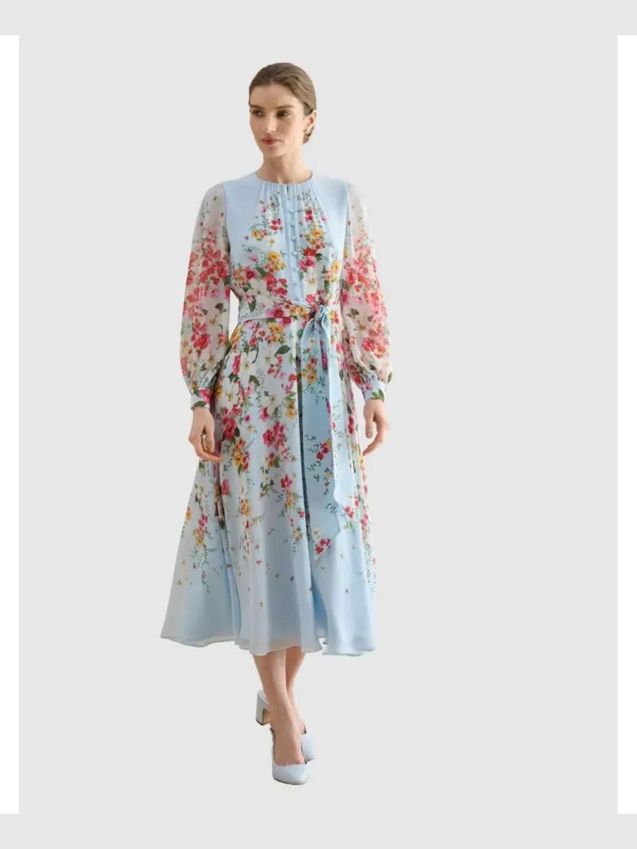 Платье-миди из шелка с поясом Liberty Silk Midi Dress Hobbs London