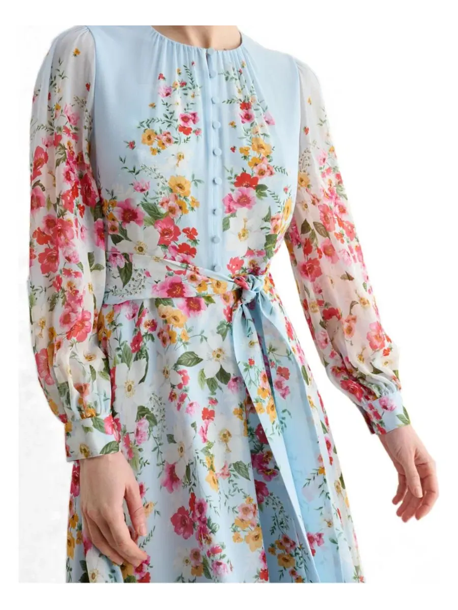 Платье-миди из шелка с поясом Liberty Silk Midi Dress Hobbs London — изображение 2 из 6, мульти