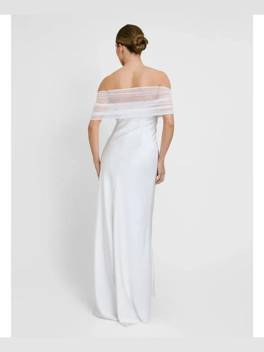 Платье миди с открытыми плечами, с бисерной отделкой, Bardot Detail Beaded Satin Midaxi Six Stories — изображение 3 из 7
