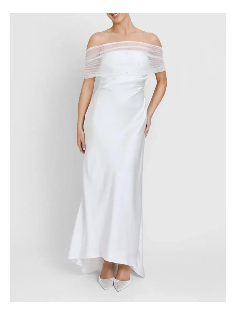 Платье миди с открытыми плечами, с бисерной отделкой, Bardot Detail Beaded Satin Midaxi Six Stories — изображение 4 из 7