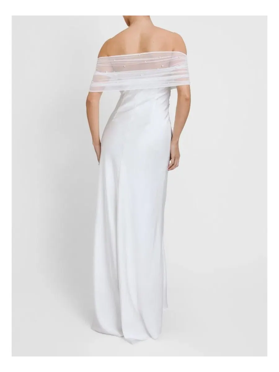Платье миди с открытыми плечами, с бисерной отделкой, Bardot Detail Beaded Satin Midaxi Six Stories — изображение 7 из 7
