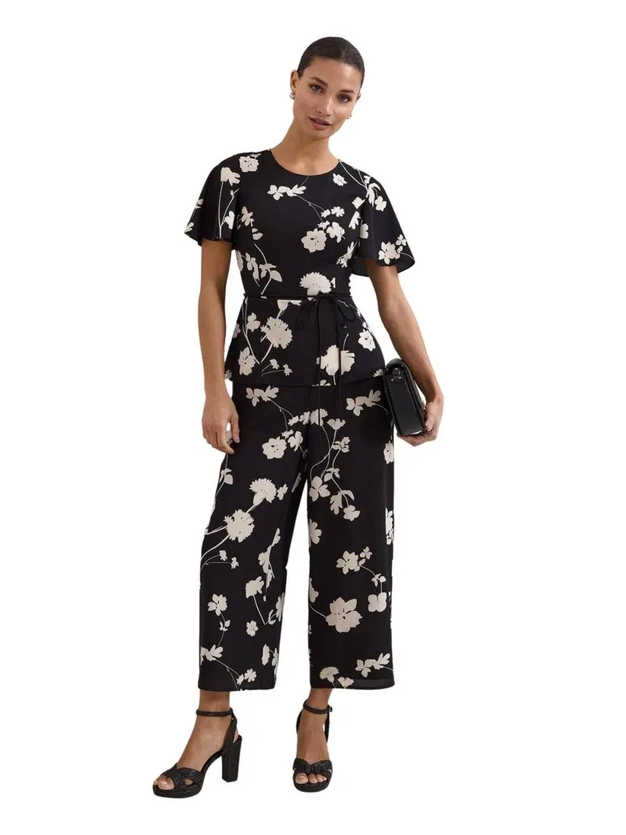 Комбинезон с запахом и широкими штанинами Jolie Floral Phase Eight — изображение 1 из 5, черный/слоновая кость