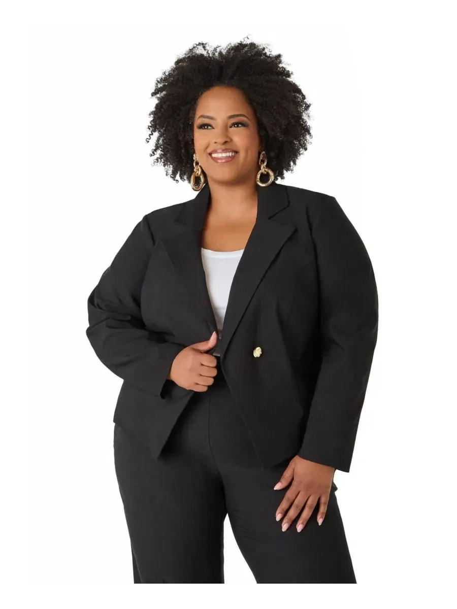 Блейзер с золотыми пуговицами Millennium Ashley Stewart — черный