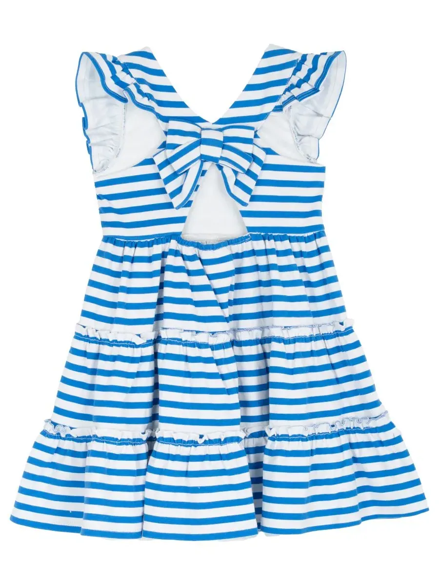Платье из джерси с рукавами-воланами и ярусной юбкой, модель Girls' 2T-6X Jersey Knit Stripe — изображение 2 из 4, синий