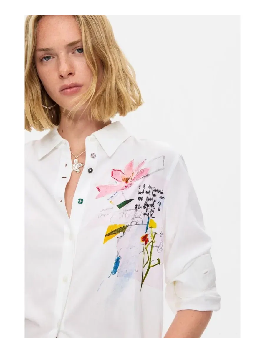 Белая блузка с вышивкой Desigual — изображение 3 из 6, белый