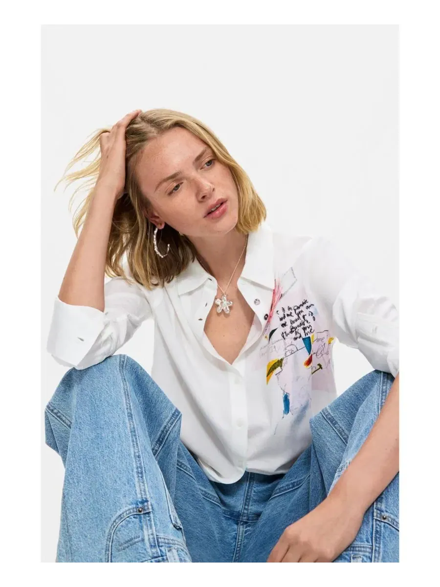 Белая блузка с вышивкой Desigual — изображение 4 из 6, белый
