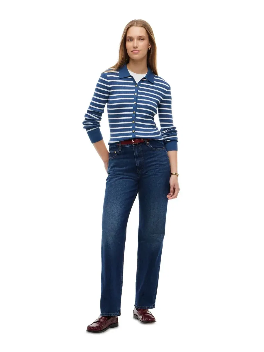 Кардиган женский с поло-воротником, с длинным рукавом Tommy Hilfiger, Breton Stripe Aegean Sea Ecru — изображение 2 из 4