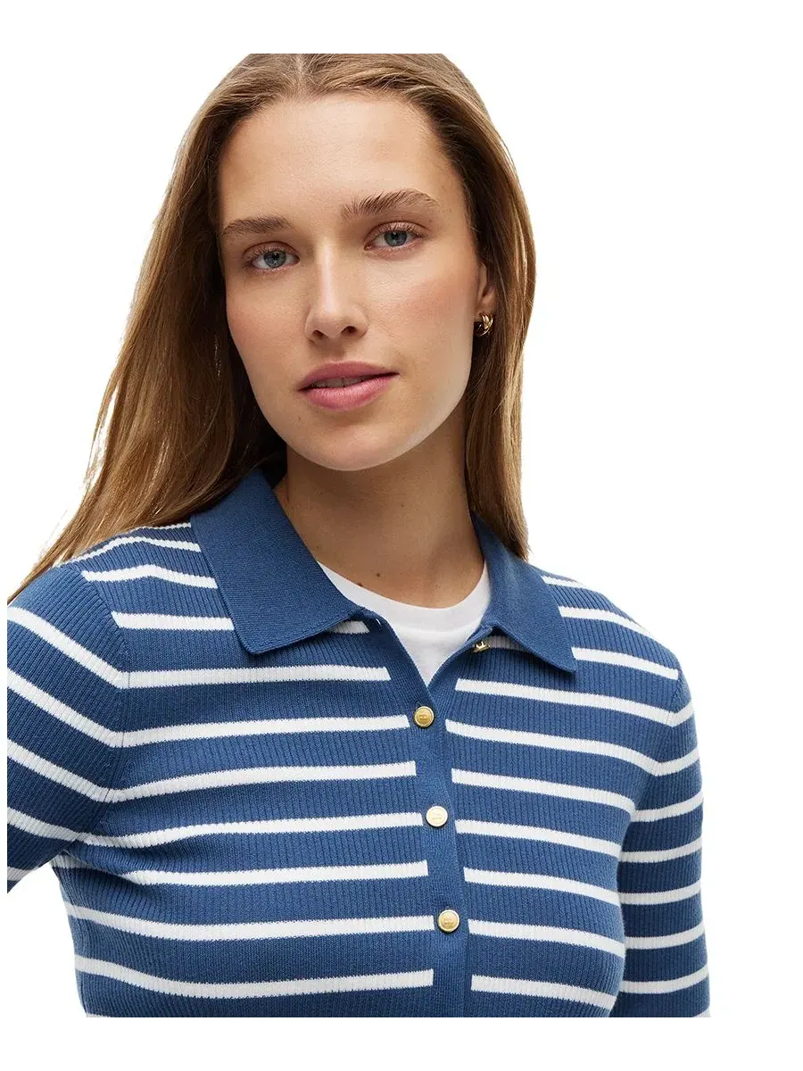 Кардиган женский с поло-воротником, с длинным рукавом Tommy Hilfiger, Breton Stripe Aegean Sea Ecru — изображение 3 из 4