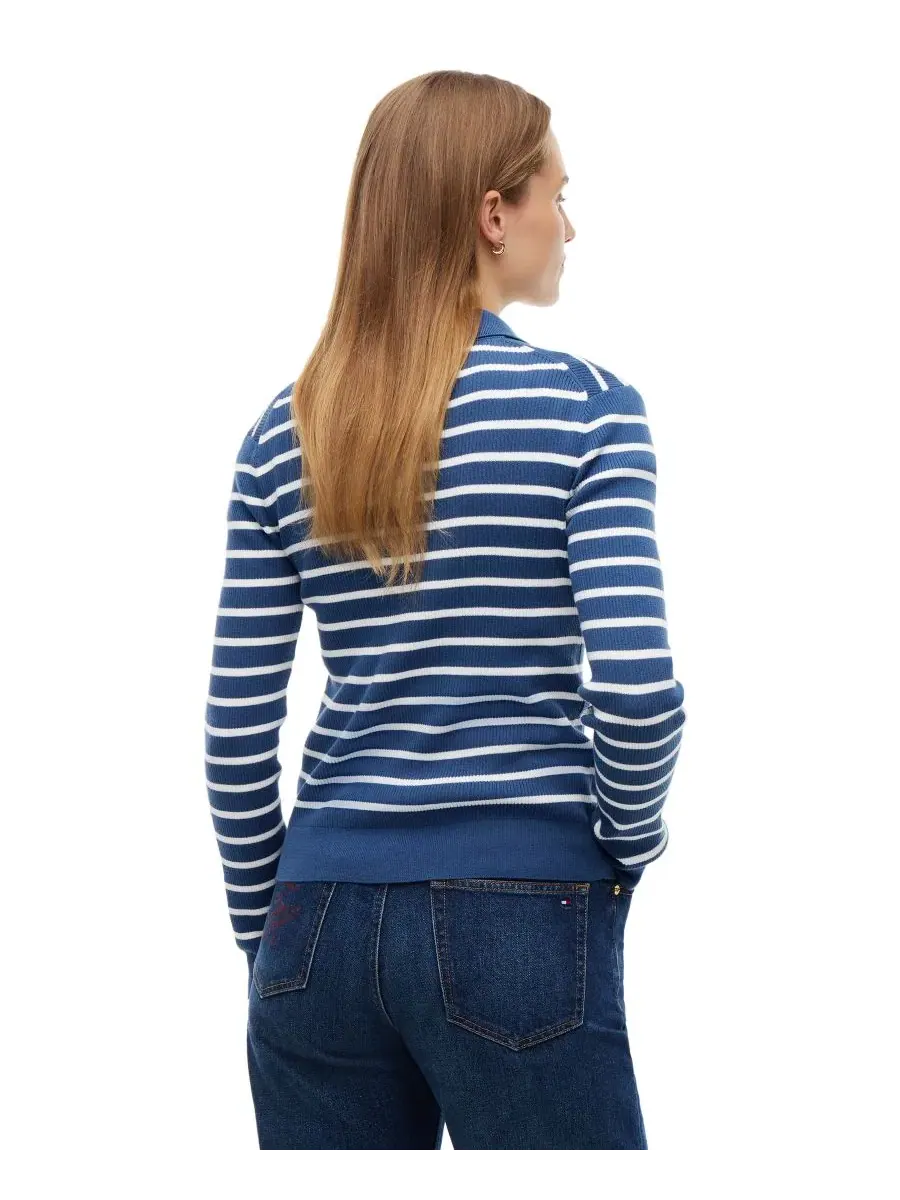 Кардиган женский с поло-воротником, с длинным рукавом Tommy Hilfiger, Breton Stripe Aegean Sea Ecru — изображение 4 из 4