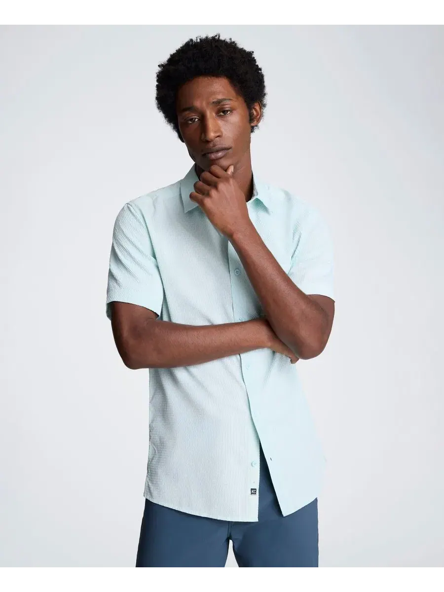 Мужская приталенная рубашка с коротким рукавом Kenneth Cole — изображение 1 из 5, бледный синий
