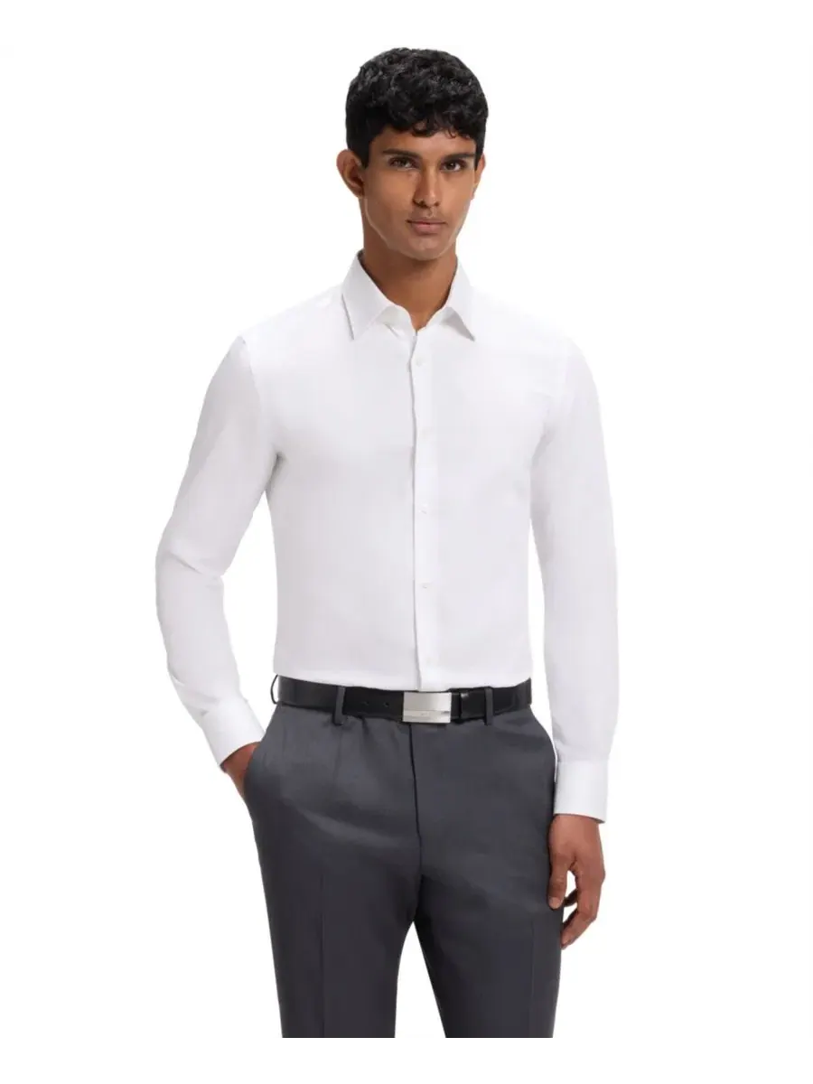 Мужская рубашка из хлопкового поплина с длинным рукавом, Slim Fit Hugo Boss — изображение 1 из 6, белый