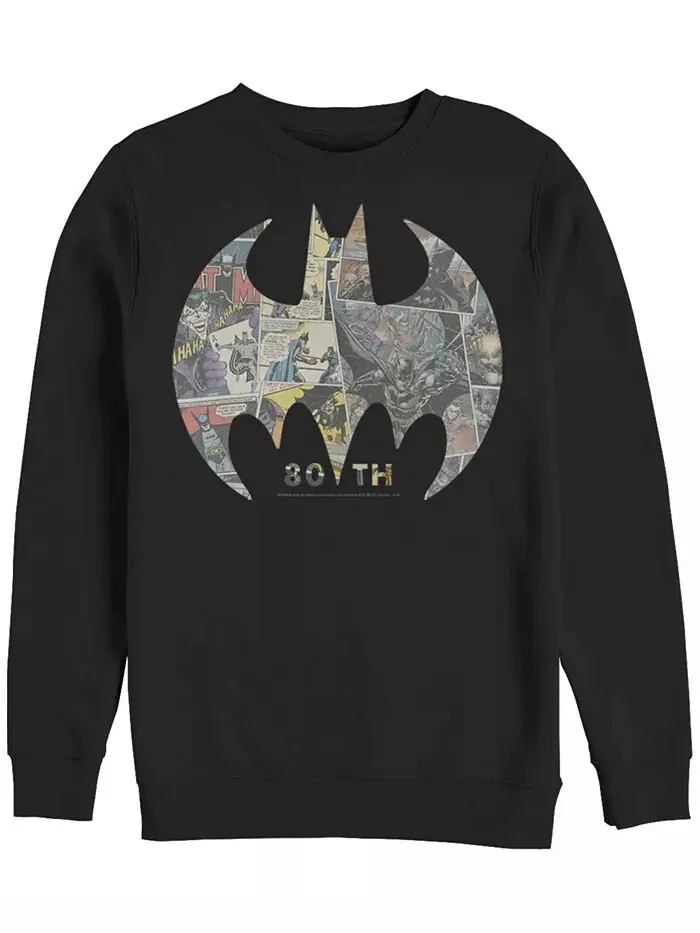 Мужская флисовая футболка-пуловер Batman 80Th Panel Fill Crew Fifth Sun — изображение 1 из 1, черный