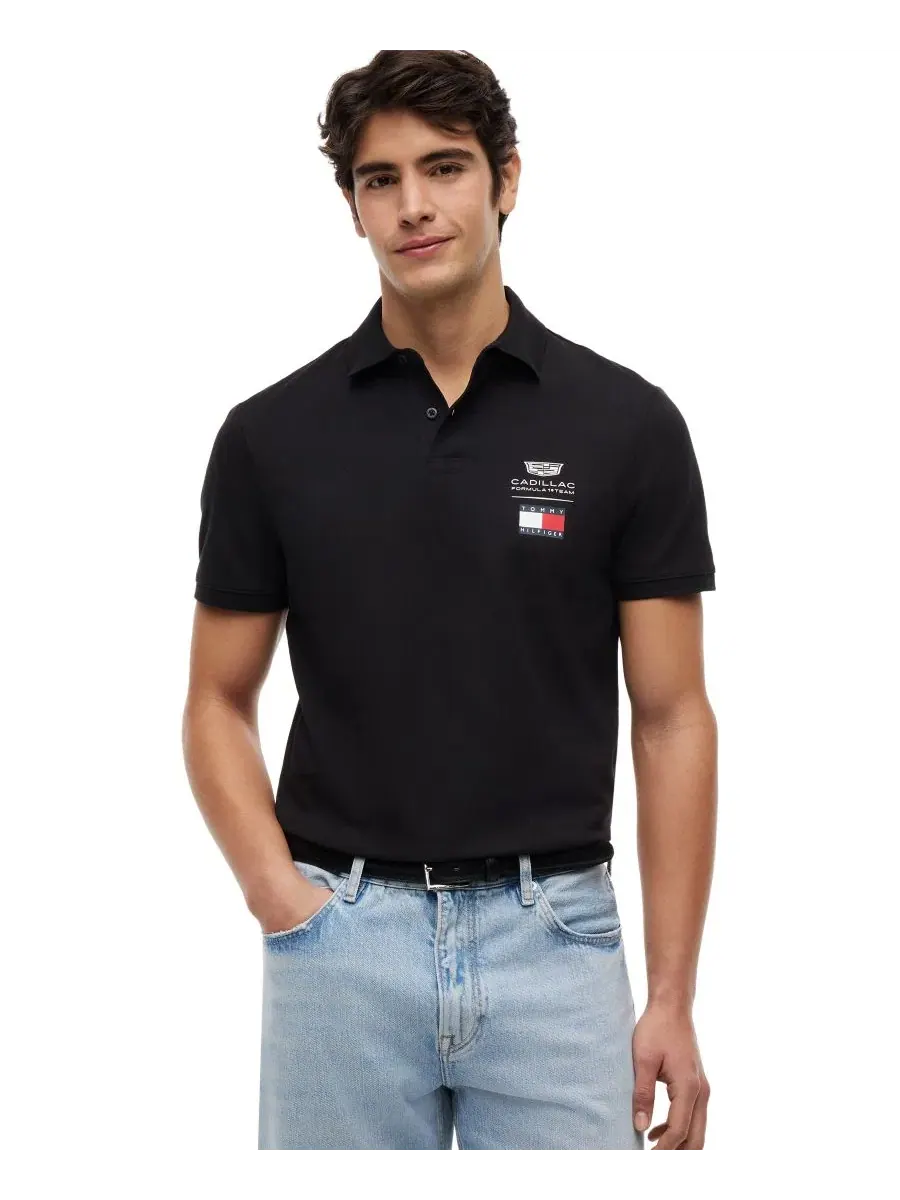 Мужская поло-рубашка с логотипом Cadillac F1 Tommy Hilfiger — изображение 1 из 5, черный