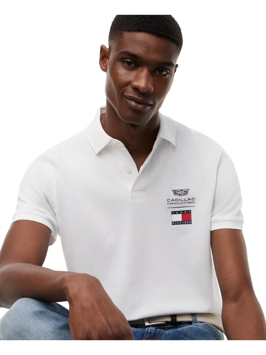 Мужская поло-рубашка с логотипом Cadillac F1 Tommy Hilfiger — изображение 3 из 4, белый
