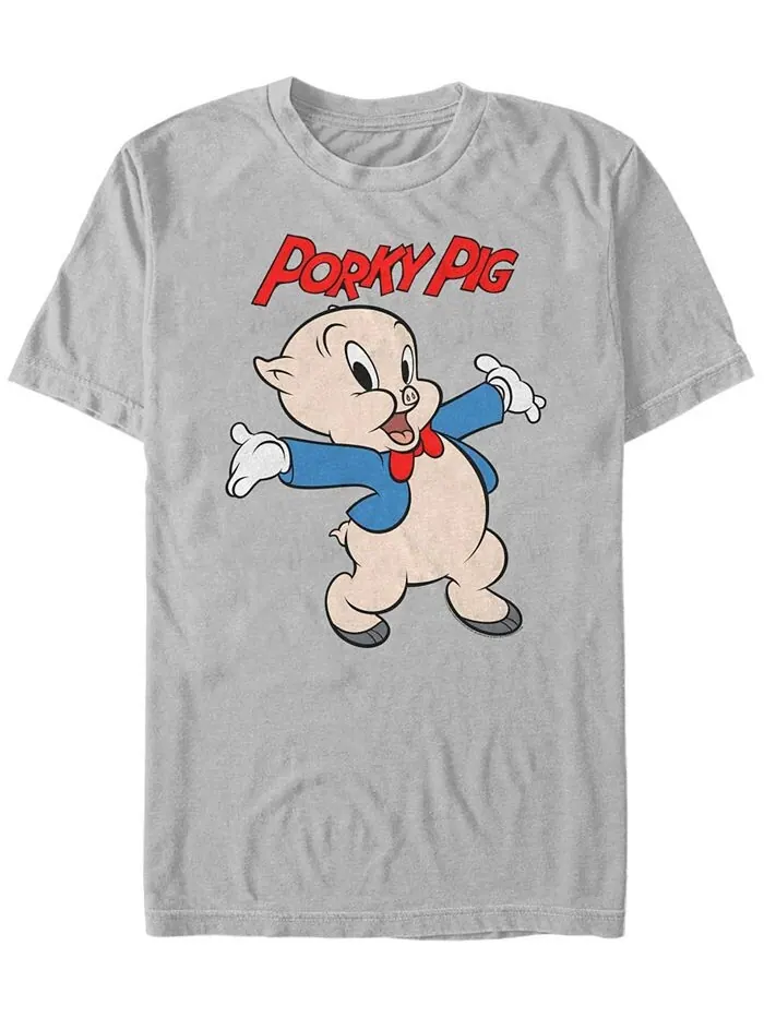 Мужская футболка с короткими рукавами Looney Tunes Porky Pig Fifth Sun — изображение 1 из 1, серебристый