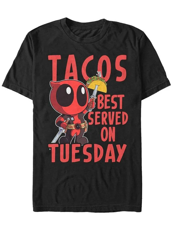 Мужская футболка с короткими рукавами Marvel Deadpool Tacos Best On Tuesday Fifth Sun — изображение 1 из 1, черный
