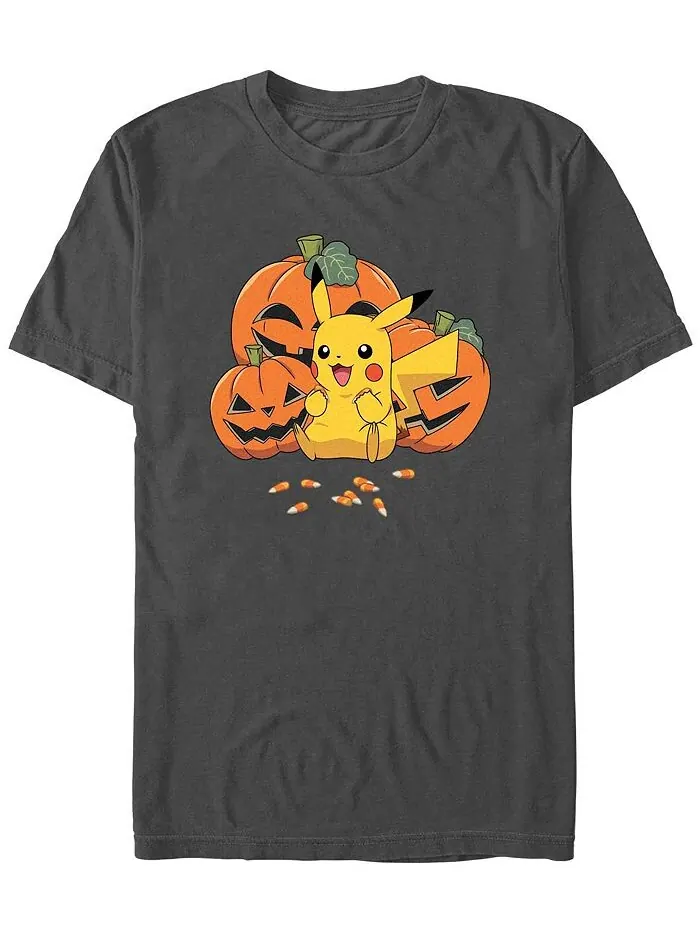 Мужская футболка с короткими рукавами Pokemon Pumpkin N Candycorn Fifth Sun — изображение 1 из 1, темно-серый