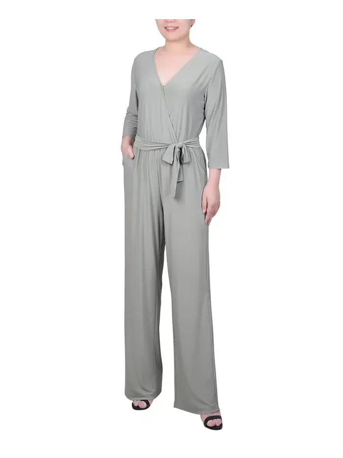 Петит комбинезон с поясом, принтом и рукавом 3/4 NY Collection — изображение 1 из 4, зеленый