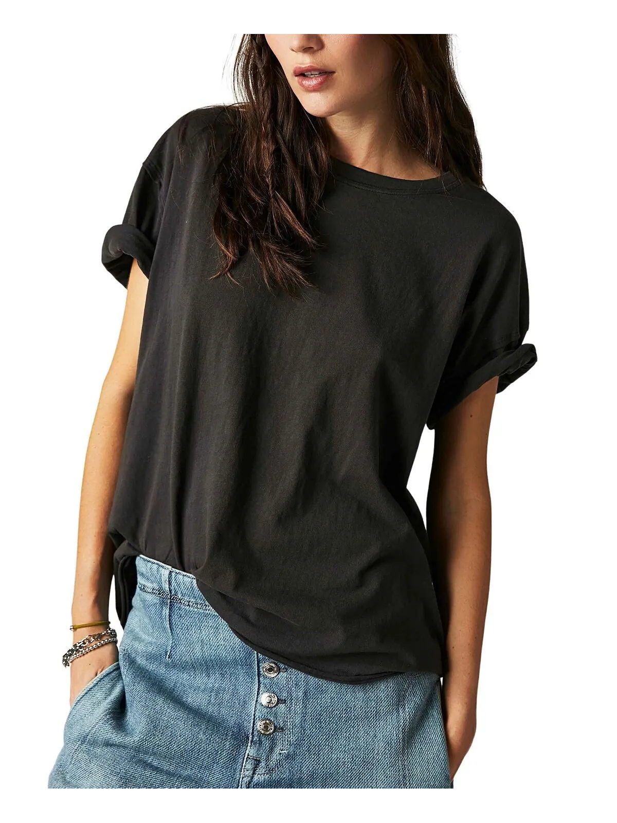 Женская хлопковая футболка Nina Free People — изображение 1 из 3, черный