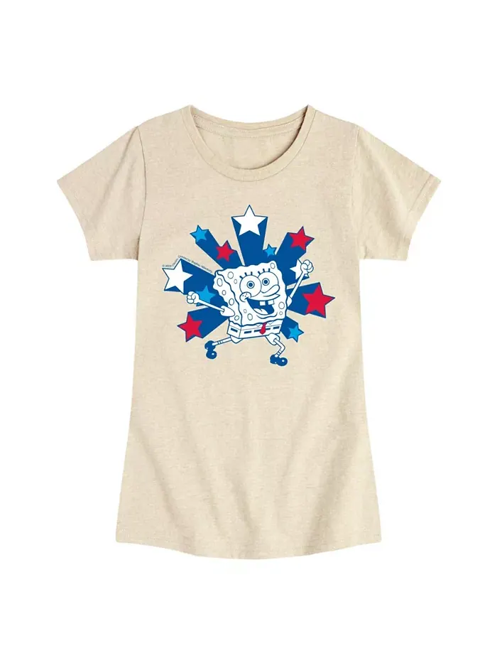 Футболка с принтом "Sponge Bob Square Pants Americana Stars" для девочек постарше Hybrid Apparel — изображение 1 из 3