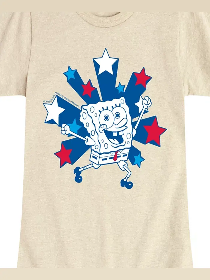 Футболка с принтом "Sponge Bob Square Pants Americana Stars" для девочек постарше Hybrid Apparel — изображение 3 из 3