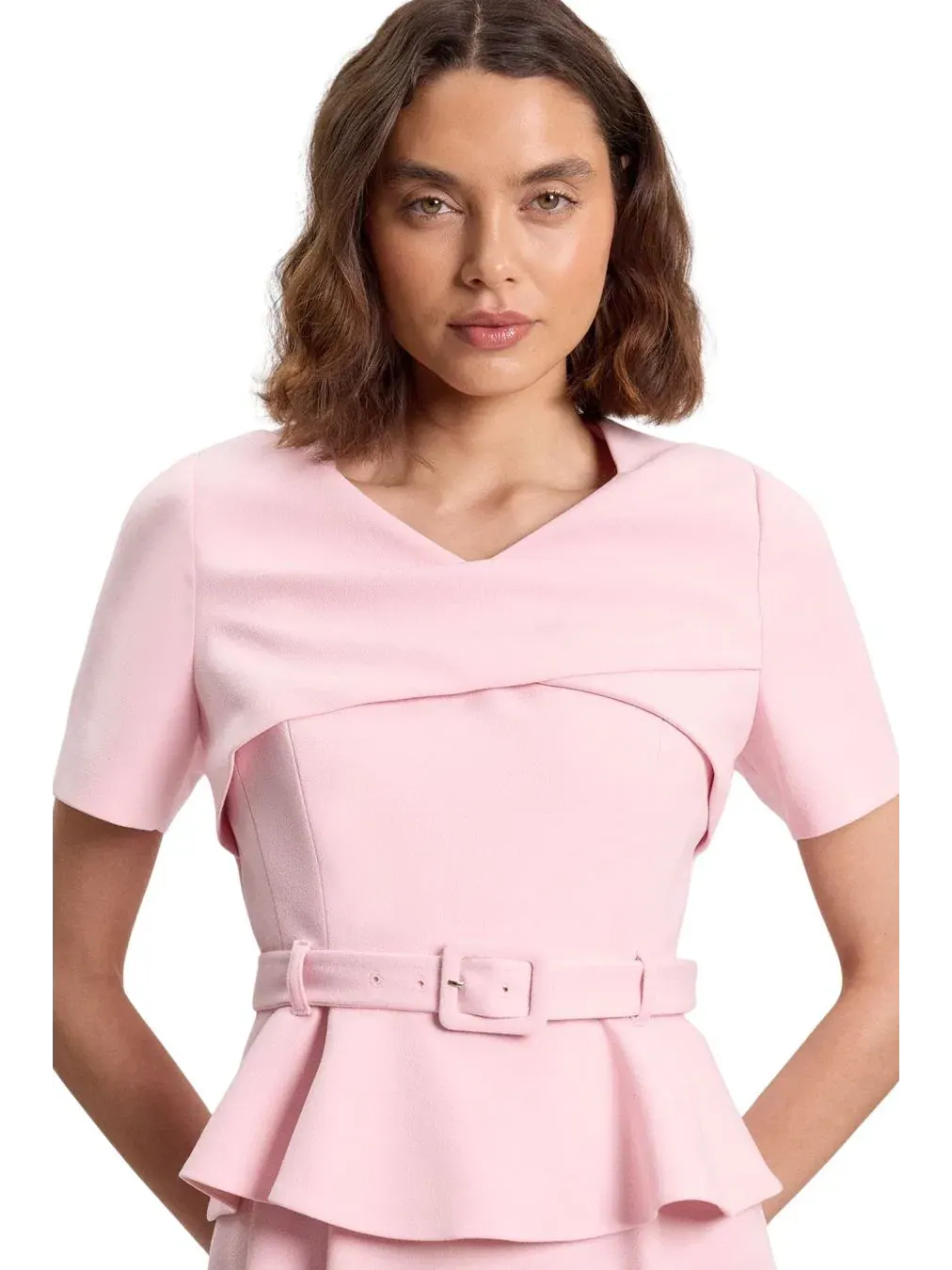 Платье миди с поясом, модель Belted Midi Dress Karen Millen — изображение 2 из 4, розовый