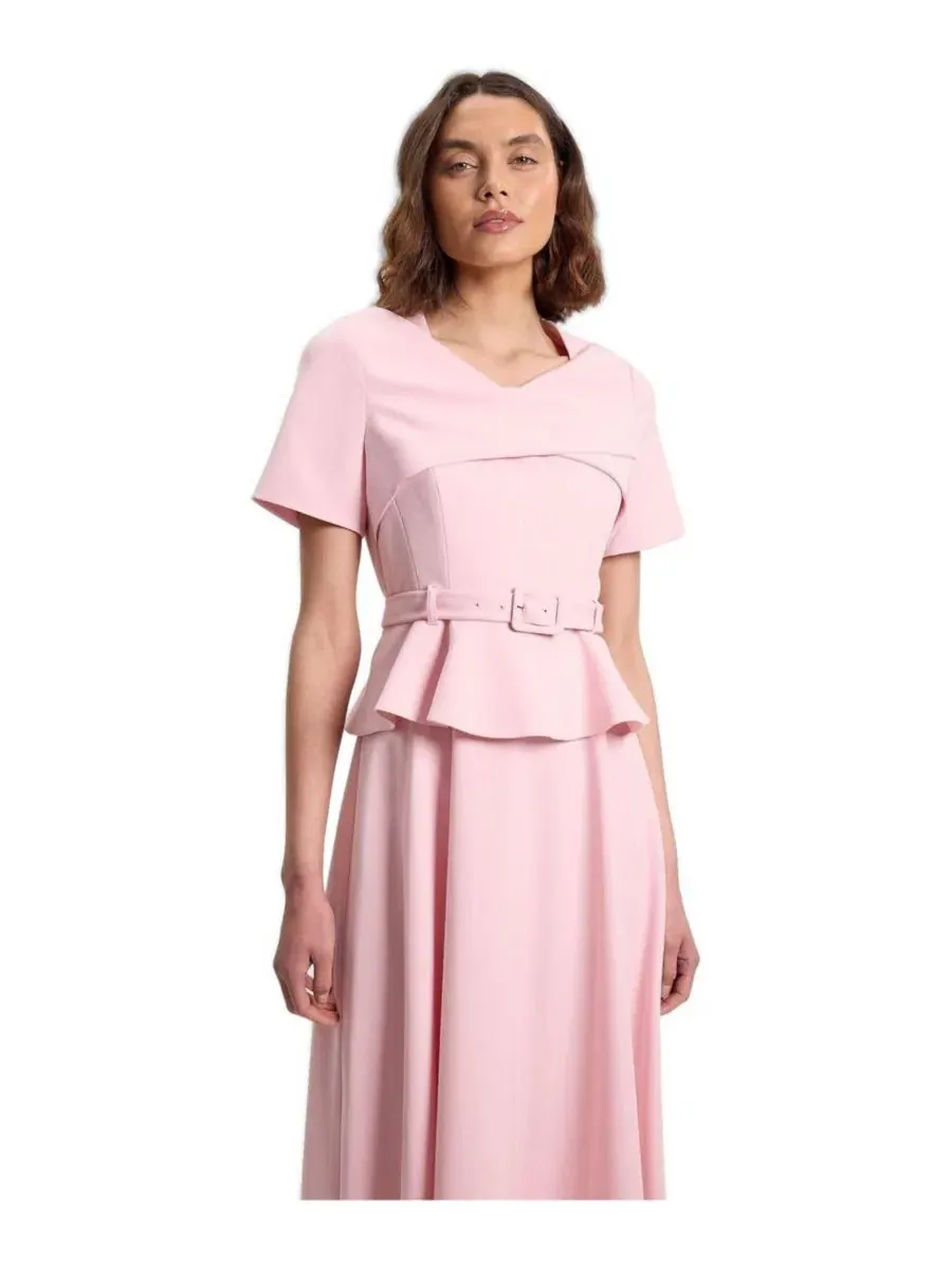 Платье миди с поясом, модель Belted Midi Dress Karen Millen — изображение 3 из 4, розовый
