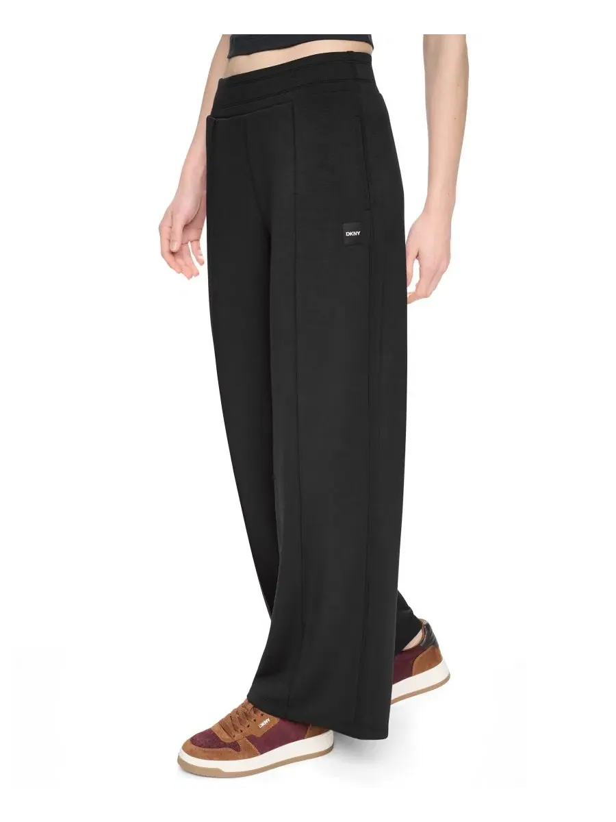Брюки широкие с защипами High-Rise Wide-Leg Pant with Pintucks DKNY Sport — изображение 3 из 6, черный