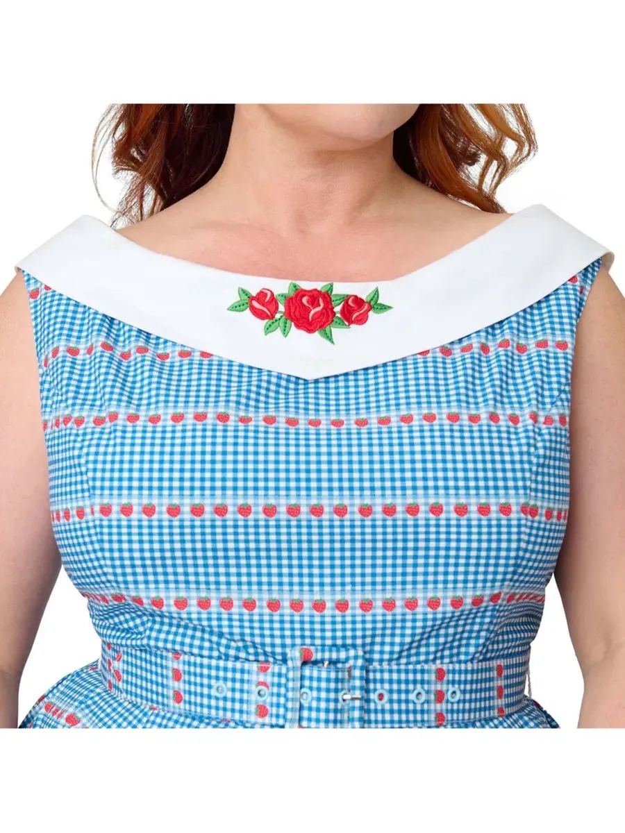Платье-трапеция с воротником и цветочным аппликацией Dancing Doll Unique Vintage — изображение 3 из 5, синий