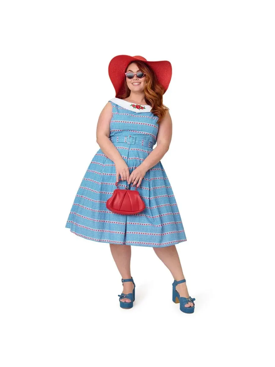 Платье-трапеция с воротником и цветочным аппликацией Dancing Doll Unique Vintage — изображение 4 из 5, синий