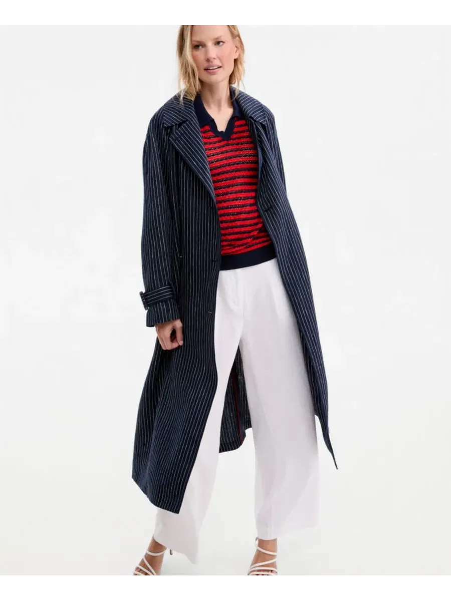 Женский тренч в полоску с свитером и брюками Tommy Hilfiger — изображение 4 из 7, темно-синий