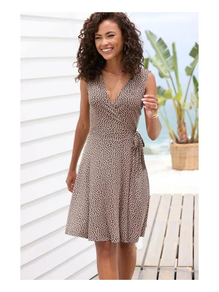 Платье-трапеция с запахом V-образным вырезом LASCANA — изображение 3 из 7, коричневый