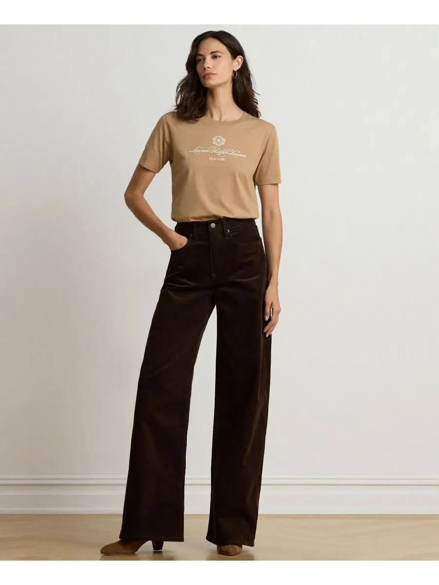 Женский топ с вышитым гербом и круглым вырезом Lauren Ralph Lauren — изображение 2 из 6, коричневый