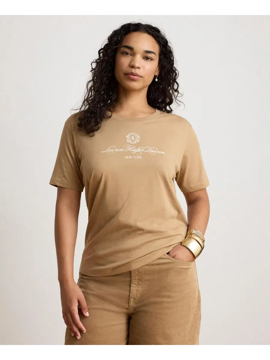 Женский топ с вышитым гербом и круглым вырезом Lauren Ralph Lauren — изображение 3 из 6, коричневый