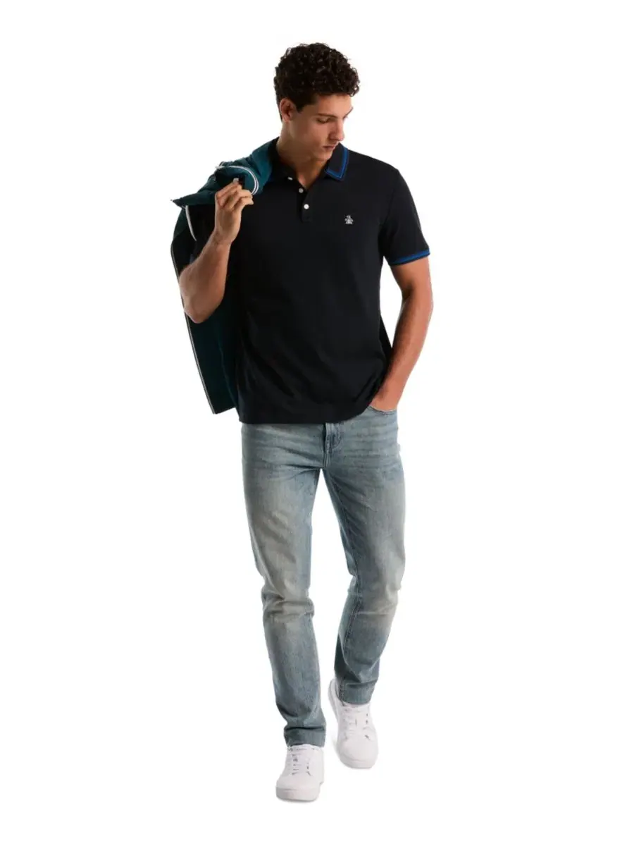 Мужское поло из хлопка с коротким рукавом, Slim Fit Original Penguin — изображение 3 из 5, сапфировый