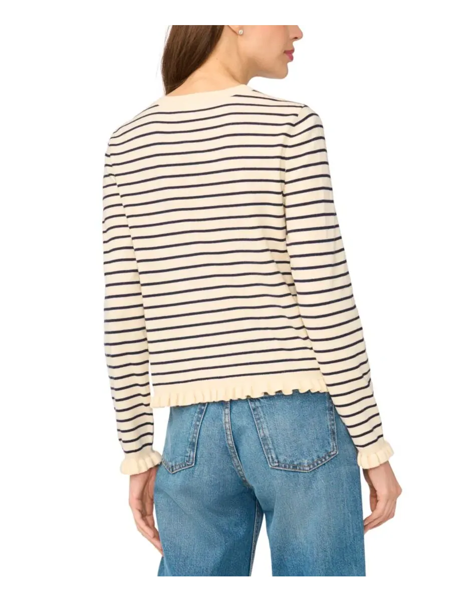 Кардиган женский в полоску с рюшами Stripe Crew Neck Ruffle Trim CeCe — изображение 3 из 3, ангора