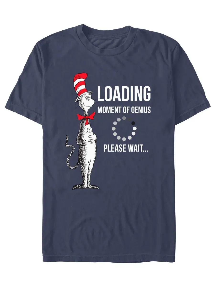 Футболка с принтом Loading Moment Of Genius Please Wait, Dr. Seuss Cat Fifth Sun — изображение 1 из 3, темно-синий
