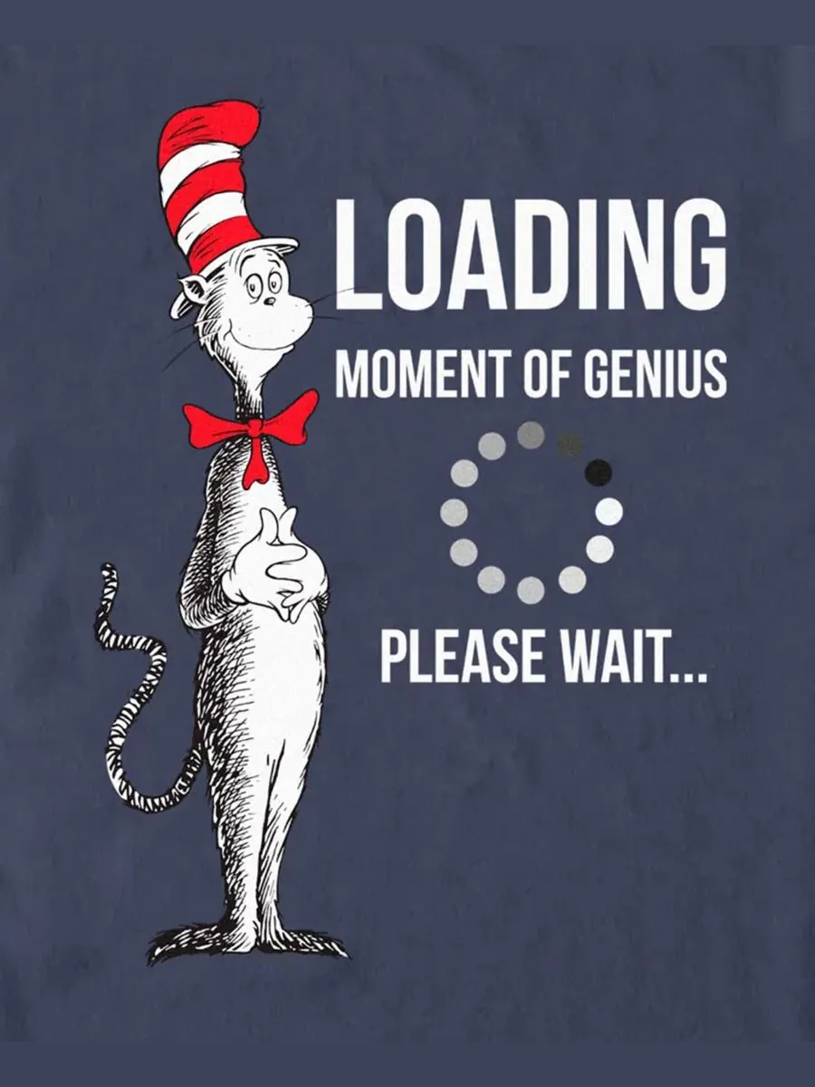 Футболка с принтом Loading Moment Of Genius Please Wait, Dr. Seuss Cat Fifth Sun — изображение 3 из 3, темно-синий
