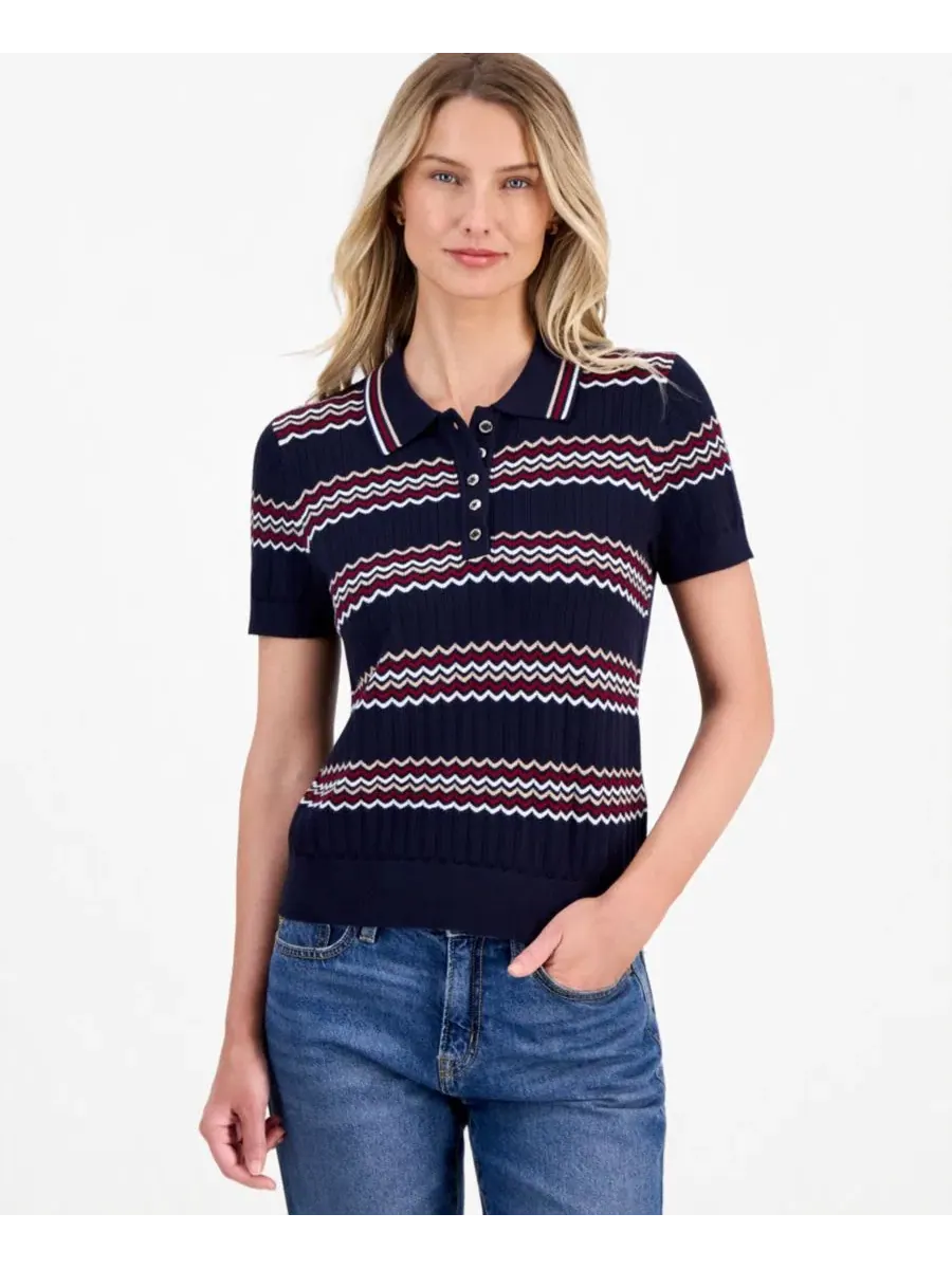 Женский свитер-поло с коротким рукавом Scalloped Stripes Nautica — изображение 1 из 3, мульти